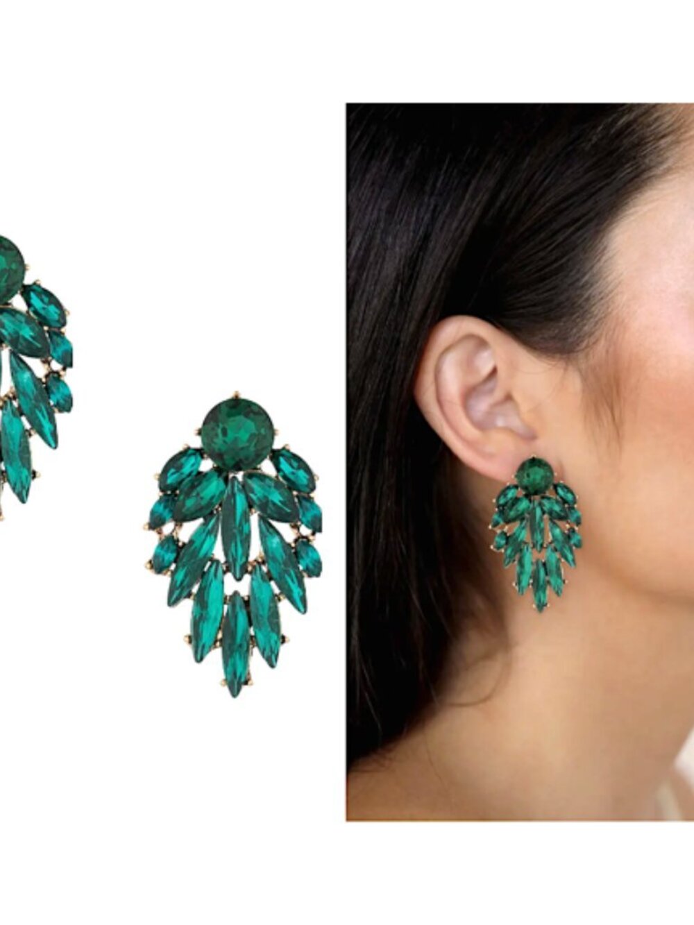 New Anthropologie Ettika Cry Me A River Emerald Green Crystal Drop Earrings